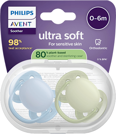 Schnuller ultra soft Silikon, blau/grün, 0-6 Monate, 2 St