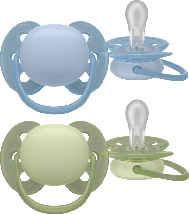 Schnuller ultra soft Silikon, blau/grün, 0-6 Monate, 2 St
