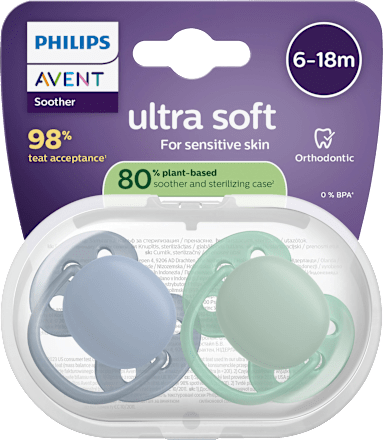 Schnuller ultra soft Silikon, grün/blau, 6-18 Monate, 2 St