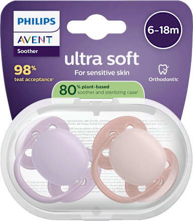 Schnuller ultra soft Silikon, lila/rosa, 6-18 Monate, 2 St