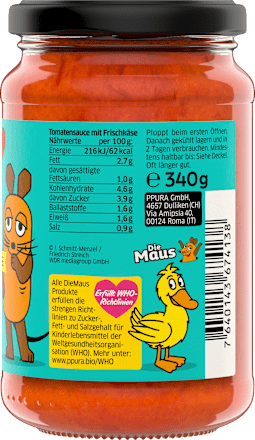Tomatensaus met romige roomkaas voor kinderen, 340 g