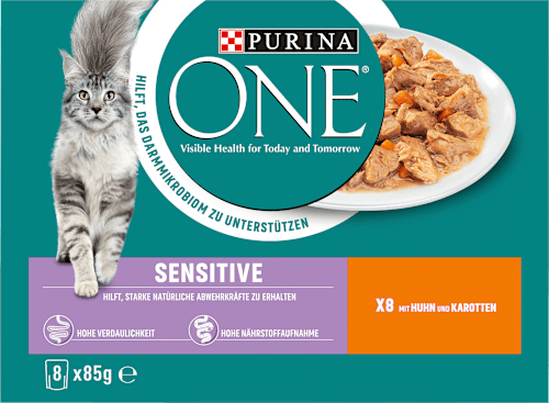 Natvoer voor katten Sensitive met kip en wortelen, multipack (8 x 85 g), 680 g
