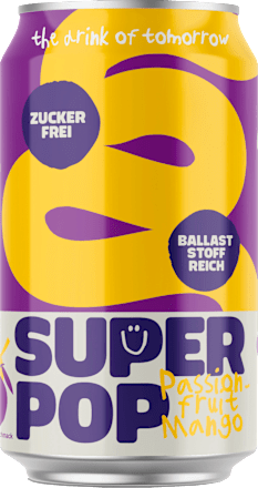 Frisdrank, Super Pop Passievrucht-Mango, 0,33 l, voor eenmalig gebruik