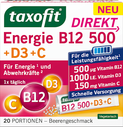Energie B12 500 + D3 + C direct granulaat 20 stuks, 34 g