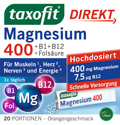 Magnesium 400 + B1 + B6 + B12 + Foliumzuur 800 Direct Granulaat 20 stuks, 40 g