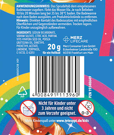 Kinderbadtoevoeging schuimbad regenboog, 20 g