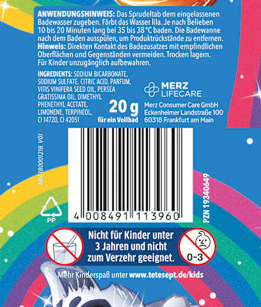 Kinderbadtoevoeging schuimbad regenboog, 20 g