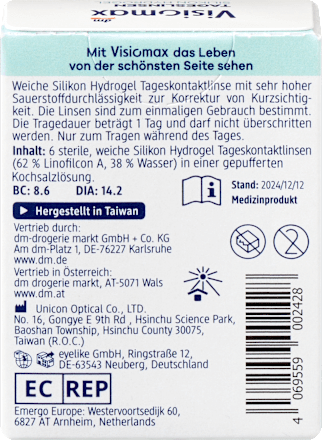 Silikon-Hydrogel Tageslinsen Dioptrie -2,00, 6 St