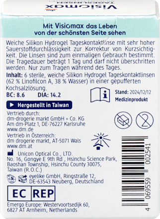 Silikon-Hydrogel Tageslinsen Dioptrie -3,00, 6 St