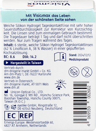 Silikon-Hydrogel Tageslinsen Dioptrie -3,50, 6 St