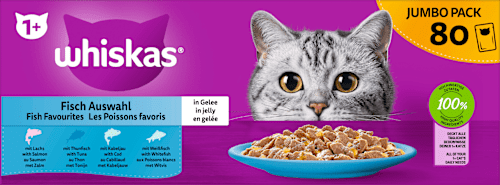Nat kattenvoer visselectie in gelei, jumbo verpakking (80 x 85 g), 6,8 kg